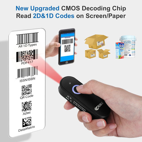 OBZ Mini Bluetooth Barcode Scanner, Upgraded 2D Wireless Handheld Scanner, Compatible with Mac OS, Windows, iOS,