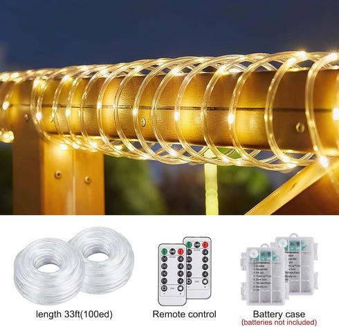 SFNDOU 2 Pack 66ft 200LED 8 Battery Powered String Lights Waterproof with Remote Total Timer Modes Battery Operated
