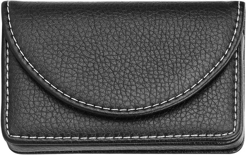 Leather Business Card Holder Wallet for Men or Women, Pocket Name Card Case with Magnetic Shut, Holds 25 Cards (Black)