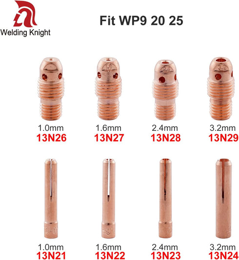 TIG Collet 13N24 (1/8"&3.2mm) for 9, 20 & 25 Series Welding Torch, 10Pcs