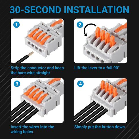 BlueStars 20 Pcs 250V 32A Compact Splicing Lever Wire Connector, 1-In-2-Out Orange Push-in Butt Terminal Connectors