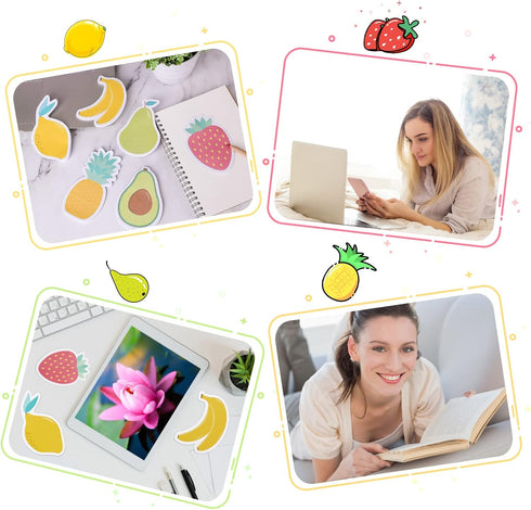 Cobee Cute Fruit Sticky Notes, 6 Pack Large Fruit Cartoon Sticky Notes, Fruit Shape Markers Flags, Cartoon Large