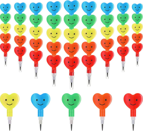 Zonon 36 Pieces Valentine Pencils, Stackable Heart Pencils, Colorful Plastic Stacking Heart Pencil for Kids