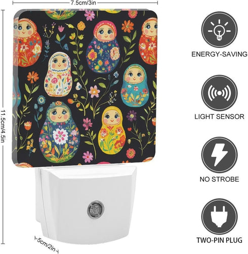 Generic Russian Nesting Dolls Flowers Night Light Dusk to Dawn Into Wall Bright Auto Sensor Lamp Plug LED for Home