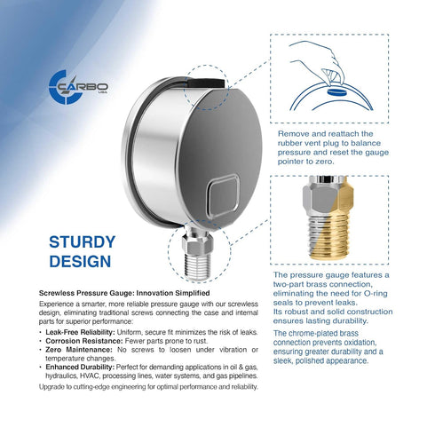 Stainless Steel Pressure Gauge, Dual Display (-30 Hg - 0-30 psi/kPa) with Polycarbonate Lens