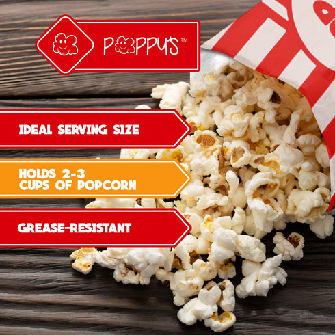 Poppy's Paper Popcorn Bags - 40 Pcs 1oz Concession-Grade Bags for Movie Nights, Popcorn Bars, and Concessions