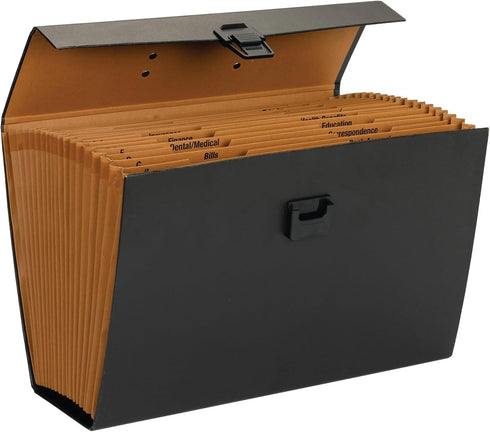 Smead A-Z and Subject Expanding File Box, 19 Pockets, Legal Size, Black, Latch Closure