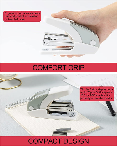 Effortless Standard Stapler Set, 20 Sheet Capacity, Half Strip, Built-in Staples Storage, Includes 1000 Staples