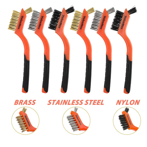 ValueMax Wire Brush Set, 8Pcs Stainless Steel/Brass/Nylon Bristles, Heavy Duty Scratch Brush with Beechwood Handle