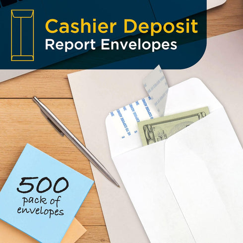 Guardian Cashier Deposit Report Envelopes Self Seal Pack of 500 Cash Drop Envelopes for Small Businesses