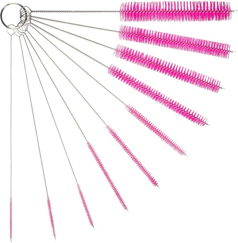 10" Tube Cleaning Brush Set, 10 Pack, Extra Long Nylon Straw Brushes