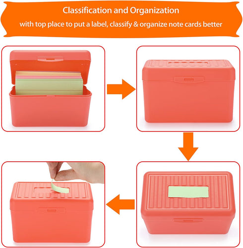 BTSKY 6 Pack Index Card Box: 3 x 5 inch Recipe Card Holder, Plastic Storage Organizer for Notes
