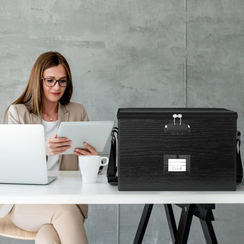 Fireproof Document Box File Organizer, Portable Locking Storage Box with Handle for Important Documents
