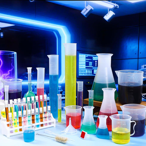 58 Set 6 7 6 10 1 20 2 5 Kingdder Pcs Plastic Beakers Include Graduated Cylinder Beakers Flask Droppers Wash Bottle