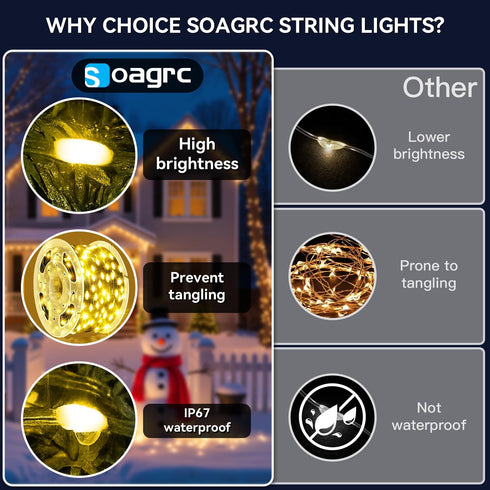 400LEDs 131FT IP67 8 Outdoor Christmas Lights, Christmas Tree String Lights, Waterproof Modes Warm White Holiday Lights