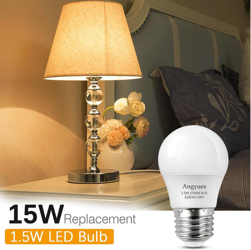 Low wattage Light Bulbs 1.5W LED Bulb Equivalent 15W20W Light Bulbs, 120v A15 LED Bulb Warm White 2700K Energy Saving Home Light Bulb E26 Base Ceiling Fan Light Bulbs, Non-Dimmable 4Pack by Angyues