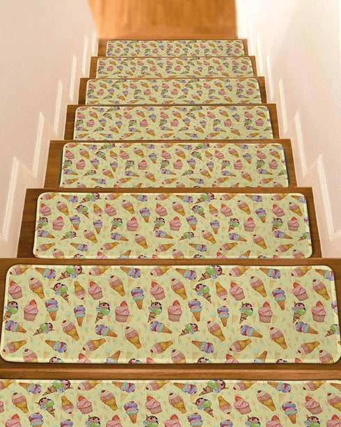 BOHOOSKYLAR Ice Cream Stair Treads Cake Colorful Yellow Background Indoor Non Slip Peel