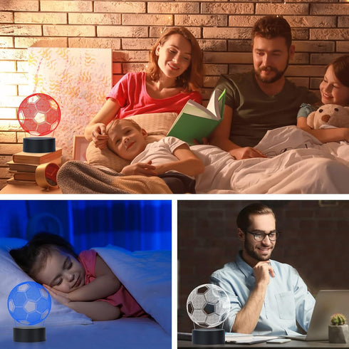 FEBDEY 3D Dimmer 7 Soccer Night Light for Kids, Illusion Night Lamp, USB LED Table Lamp Smart Touch Lights Color