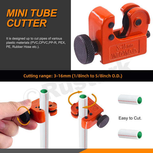 5Pcs Copper Pipe Cleaner Tube Reamer Cutter Set with 4 In 1 Brush, Reamer, Sanding Sponges, Tubing Cutter