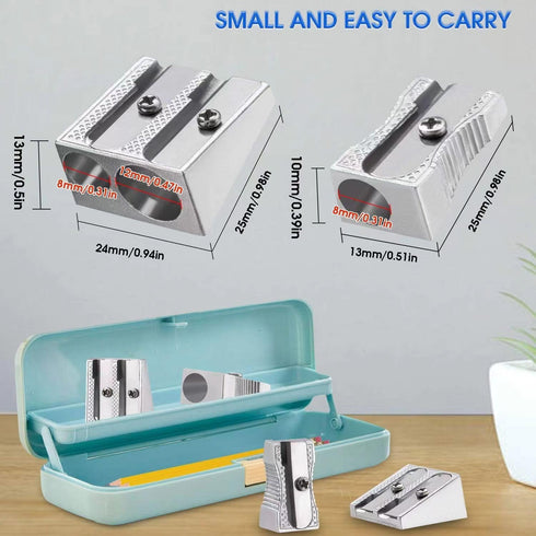 OFiSEXPT 4pcs Metal Pencil Sharpeners, Manual Double Hole Pencil Sharpener for Colored Graphite Pencils, Crayon