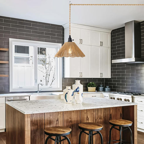 15FT Dimmable Plug in Pendant Light Farmhouse Hanging Lamp Fixtures with Switc Adjustable Height Hanging Light Pendant