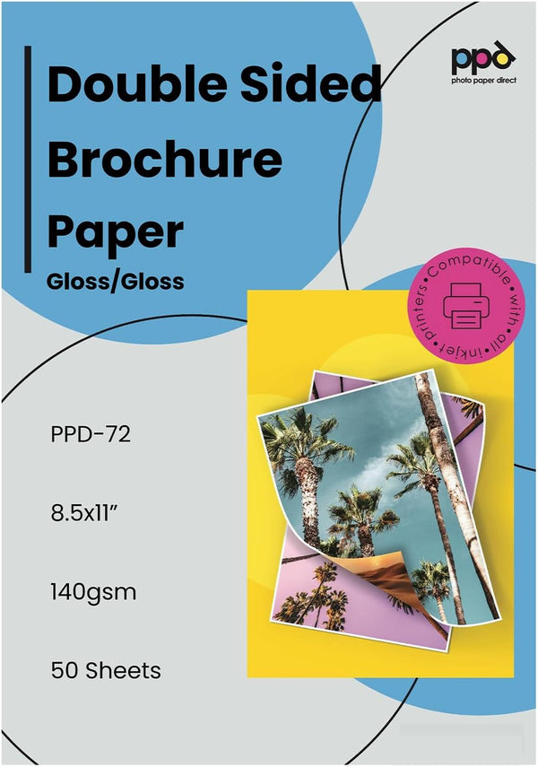PPD Double Sided Photo Paper, Glossy Brochure Paper 8.5 x 11 for Inkjet Printer, 50 Sheets