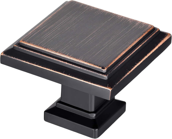 Square Knobs - 10 Pack, 1.3 Inch Oil Rubbed Bronze Vintage Cabinet Pulls for Furniture and Kitchen