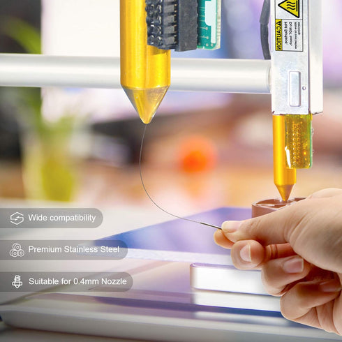 3D Printer Nozzle Cleaning Kit with Brush - 10 Pieces 0.4 mm Cleaning Needles and 2 Types of Tweezers