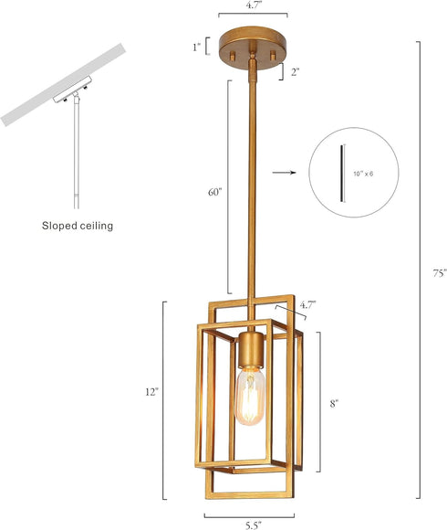 Gold Pendant Lights Kitchen Island, Modern Geometric Kitchen Pendant Light Fixtures, Vintage Brushed Brass Pendant