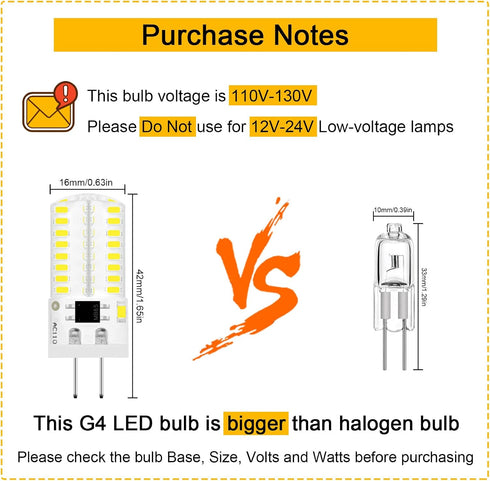 G4 120V Bulb G4 Bulbs 110V 12V) 3W 20W 30W T3 Bulb) Bulb Lights,10-Pack LED Bi-Pin Base AC ( Do Not Use in Low Voltage
