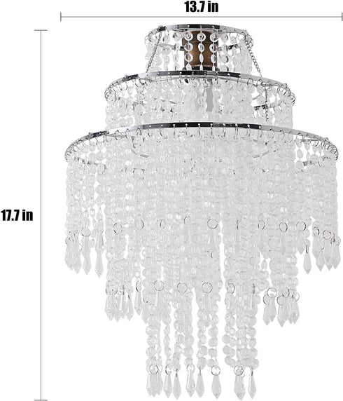 SEEYUAN 3 13.7''*H17.7'' Tiers Acrylic Chandeliers lamp Shade, Acrylic Beaded Chandelier,Pendant Ceiling Light Shade