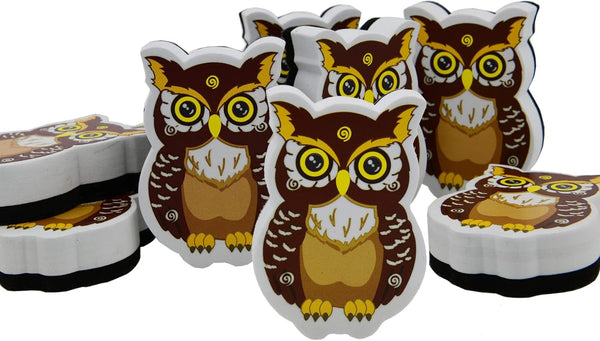 Magnetic Dry Erase Erasers - Whiteboard Eraser Pack of 8 Cute Owl Erasers with Felt for Professor Teachers Designer