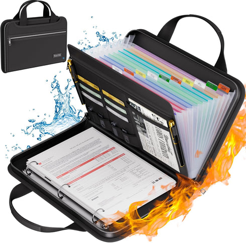 Tamfile Fireproof Accordion File Organizer with Handle, 13 Pocket Expanding Folder with Zipper & Labels