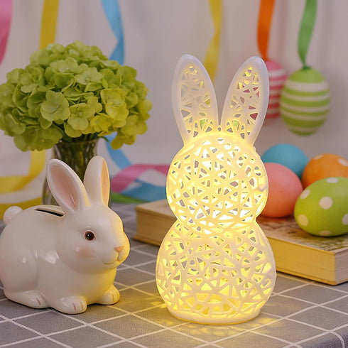 Generic 3D Easter Hollow Rabbit Lamp Bunny Lighted Figurine Print Hollow Out Bunny Lamp Light up Easter Rabbit Statues