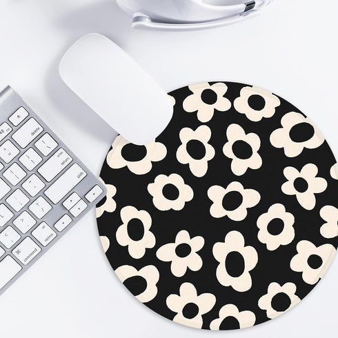 Adastrah 8.7 Inch White Flower Round Mouse Mat - Funny Small Mouse Pad with Non-Slip Rubber Base for Home Office Decor