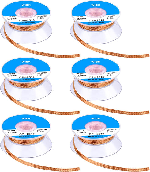 6 Pieces No-Clean Solder Wicks, 1.5 Meter Length, Desoldering Wicks (Blue, 0.1 Inch)