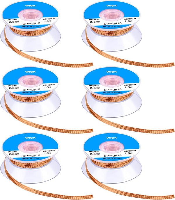 6 Pieces No-Clean Solder Wicks, 1.5 Meter Length, Desoldering Wicks (Blue, 0.1 Inch)