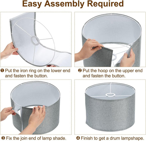 1Set 13"x13"x10" E26/E14/Spider YOKIVE Drum Lamp Shades for Table Lamps, Linen Lampshade Easy Assembly Lamp Shade