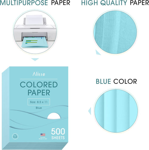 500-Sheets 8.5 11 1 Alitte Colored Paper - Blue Paper, x Colored Printer Paper, Arts & Crafts, DIY Projects - School
