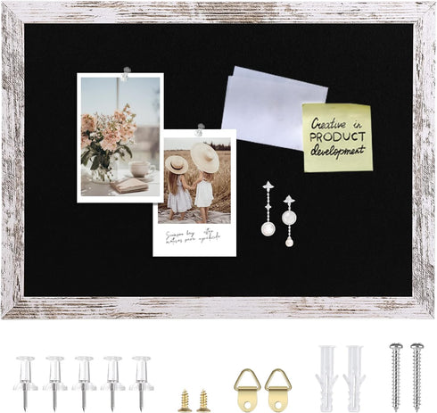 Black Felt Bulletin Board with Wood Frame, Pin Board Vision Board for Office Home Kitchen School (14.2x10.2)