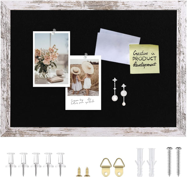 Black Felt Bulletin Board with Wood Frame, Pin Board Vision Board for Office Home Kitchen School (14.2x10.2)