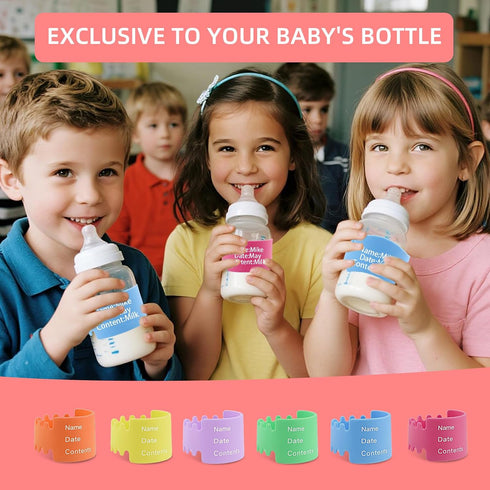 Pretwad 6 (6 PCS Reusable Silicone Baby Bottle Labels & Sippy Cup Bands for Daycare - Waterproof Write and Reuse Name