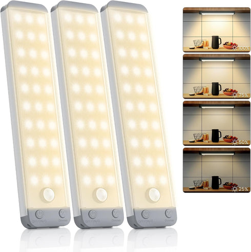 3-Pack Under Cabinet Lights, 8.3" 150LM Motion Sensor LED, USB-C 1500mAh Rechargeable,