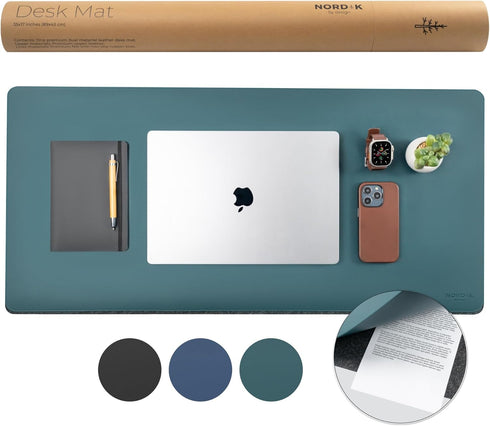 Nordik Felt and Leather Desk Mat, Non-Slip Green 35 X 17 Inch, Vegan Leather Desk Pad, Document Organizers, Desk