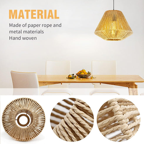 Vkinman Vintage Woven Bamboo Pendant Lamp Rattan Hand Modern Retro Boho Pendant Light for Bedroom Dining Room Kitchen