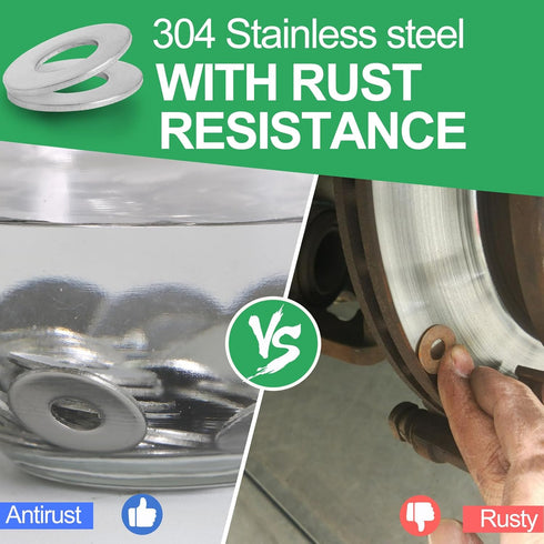 1/2" Stainless Steel Flat Washers - 1" Outside Diameter, 304 Stainless Steel Washers Pack of 50