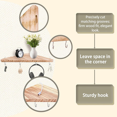 KjsEphitelian hook3pcs 16.5in Cubicle corner shelf with wood triangle cubicile hanging shelves organization accessories