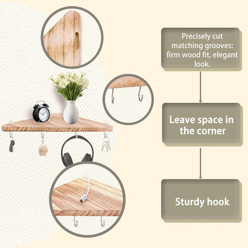 KjsEphitelian hook2pcs 16.5in Cubicle corner shelf with wood triangle cubicile hanging shelves organization accessories