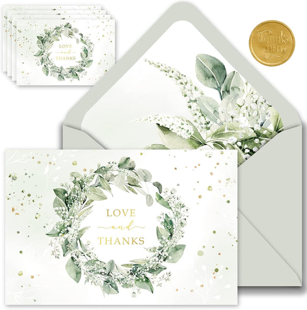Gooji 4x6 Greenery Thank You Cards with Envelopes (Bulk 20-Pack) Bridal Shower