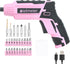 Bielmeier 4V Pink Cordless Screwdriver Set, Mini Electric Drill with 27 Piece Driver Set and USB Charger